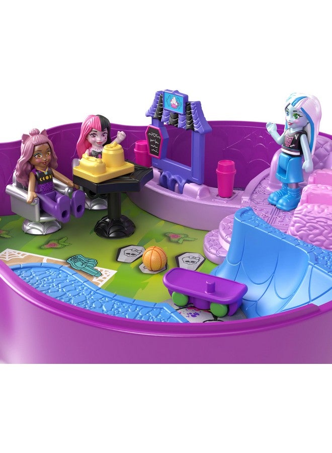 Monster High Playset With 3 Micro Dolls & 10 Accessories Opens To High School Collectible Travel Toy With Storage