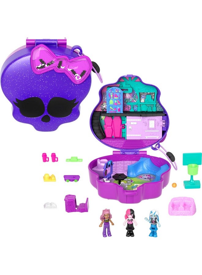 Monster High Playset With 3 Micro Dolls & 10 Accessories Opens To High School Collectible Travel Toy With Storage
