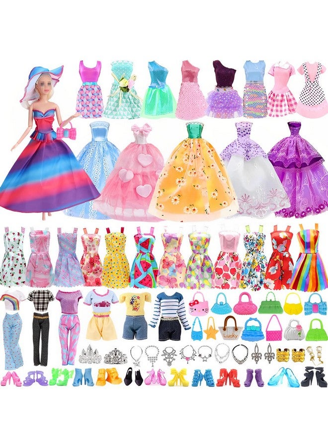 49Pcs Doll Clothes And Accessories Including 4 Party Dresses 3 Fashion Dresses 5 Mini Dresses 2 Tops And Pants 5 Handbag 20 Shoes 10 Jewelry Accessories Random Stlye For 11.5