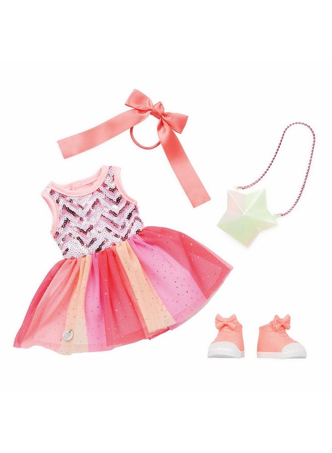 14Inch Doll Clothes Sequined Party Dress Pink Hightops & Star Purse Elastic Hair Bow 3 Years + Starlight Delight