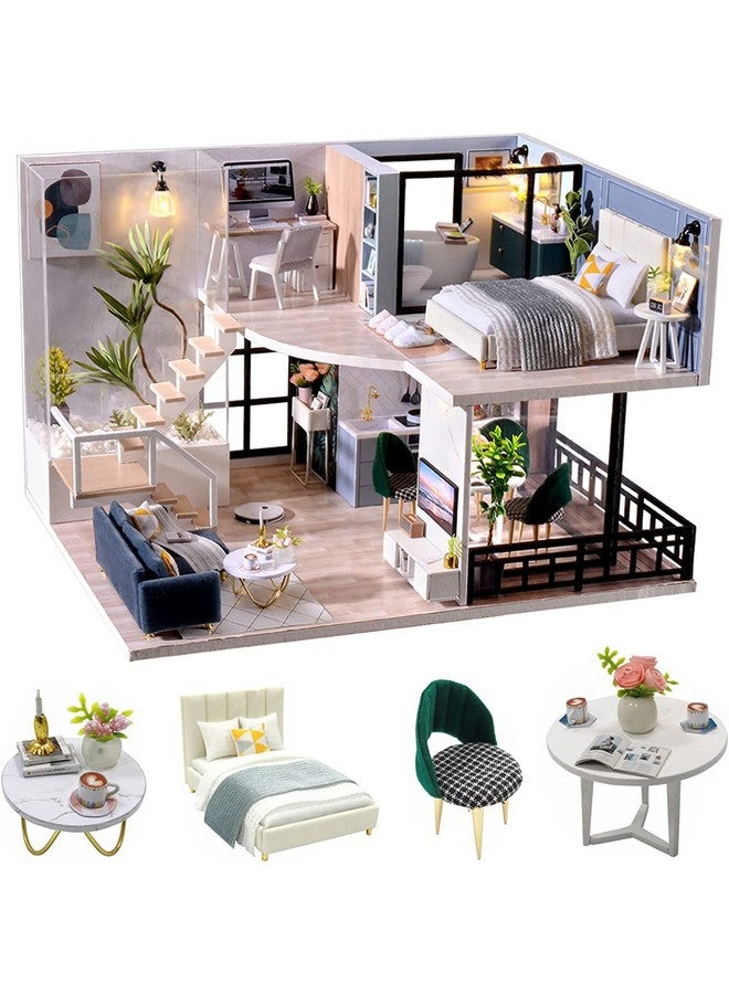 Diy Miniature Dollhouse Kit With Furniturewooden Doll House Kit Plus Dust Cover & Led Lights (L032)
