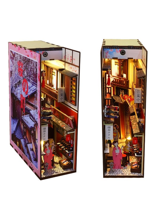 Diy Book Nook Miniature Kit Diy Dollhouse Booknook Bookshelf Insert Decor 3D Wooden Puzzle Booknook Miniature Kit For Creative Assembled Bookends (Cherry Blossom Town)