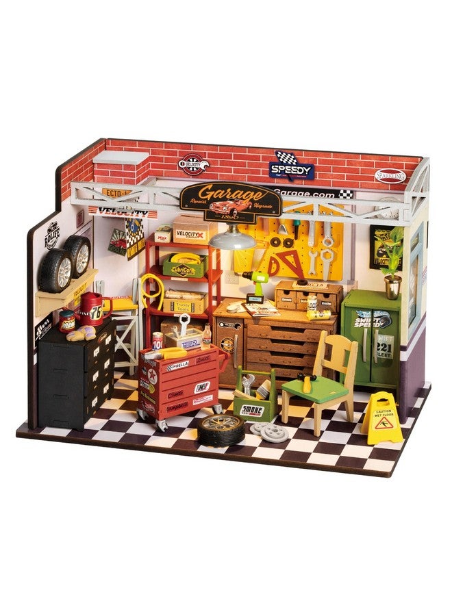 Miniature House Kit Diy Mini Dollhouse Garage Workshop Tiny House Making Kit With Led Light Decorative Wooden Craft Diorama Kit Hobby Gift