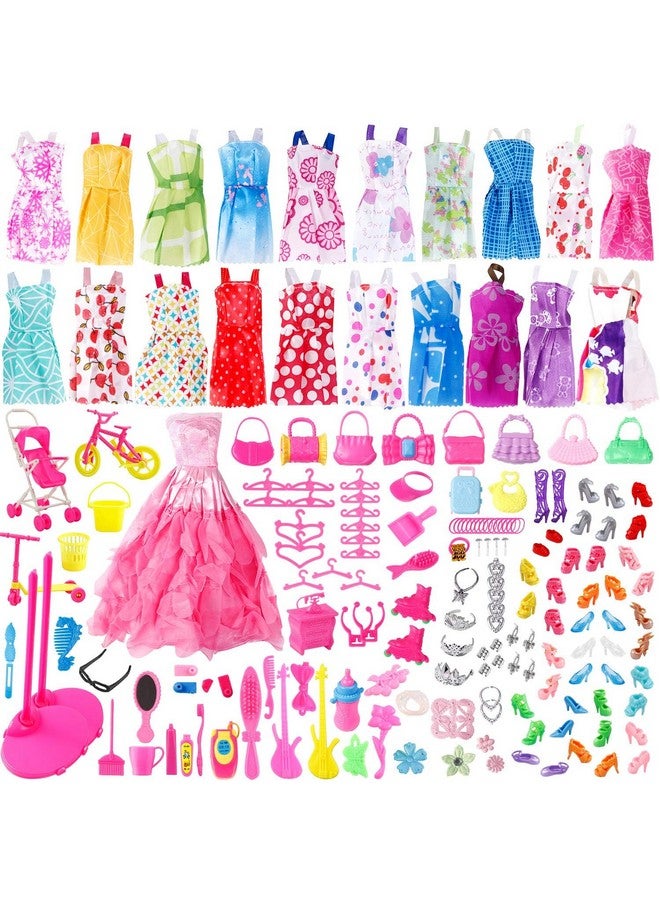 Dolls Accessories114Pcs Doll Clothes Party Gown Outfits Set For Doll And Girl Dolls Dresses Accessories Shoes Bags Necklace Mirror Hanger Tableware Stocking Stuffers