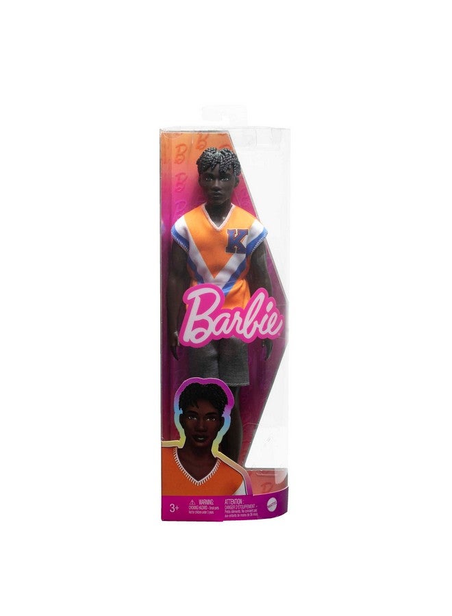 Fashionistas Ken Fashion Doll With Twisted Black Hair Orange Athletic Jersey Shorts & White Sneakers