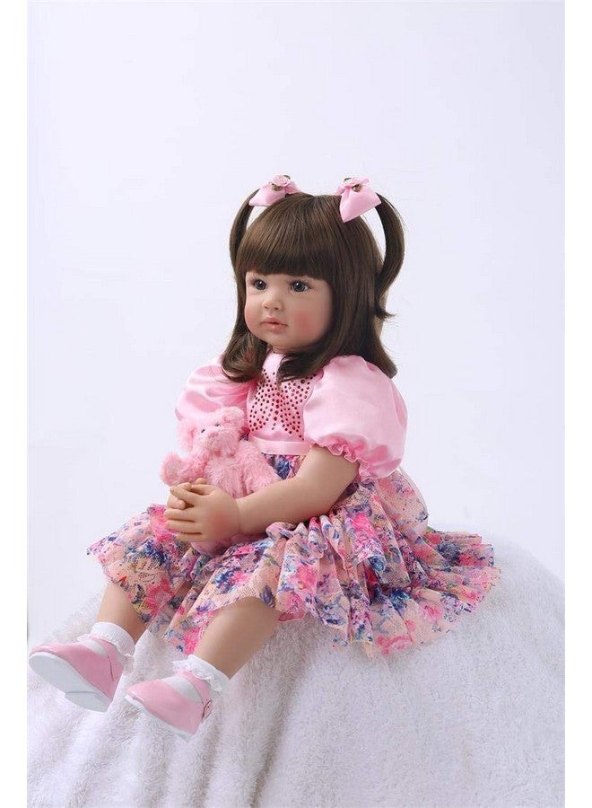 Cute 24Inch 60Cm Reborn Baby Doll Long Hair Girl Doll Soft Silicone Baby Real Life Baby Toddler Doll Toy For Ages 3+ (F)