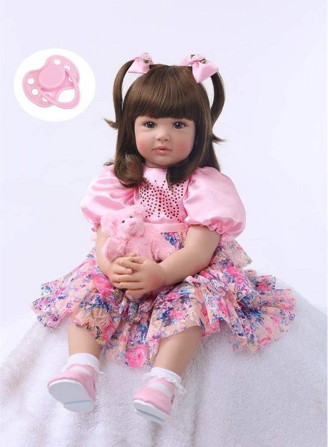 Cute 24Inch 60Cm Reborn Baby Doll Long Hair Girl Doll Soft Silicone Baby Real Life Baby Toddler Doll Toy For Ages 3+ (F)