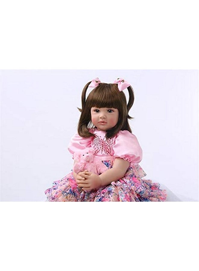 Cute 24Inch 60Cm Reborn Baby Doll Long Hair Girl Doll Soft Silicone Baby Real Life Baby Toddler Doll Toy For Ages 3+ (F)