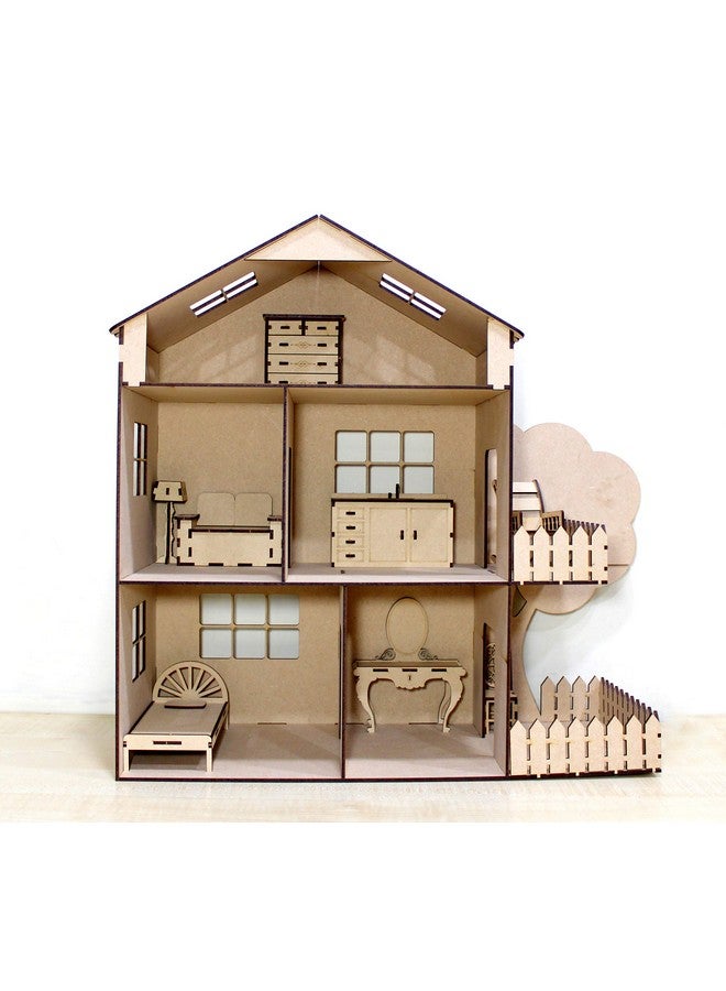 Wooden 3D Puzzle Doll House Home Decor Construction Toy Modeling Kit School Project Easy To Assemble (Doll House With Furniture)