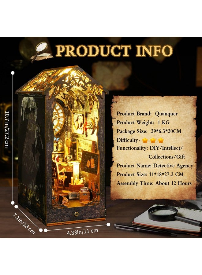 Diy Book Nook Kit 3D Wooden Miniature Puzzles With Led Light Dollhouse Model Craft Kits For Adults Ideal Bookshelf Insert Decor Birthday Gifts For Boys Girls (Detective Famous Agency)