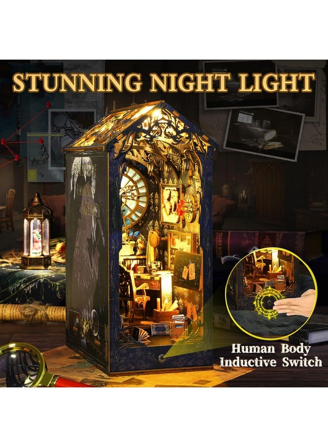 Diy Book Nook Kit 3D Wooden Miniature Puzzles With Led Light Dollhouse Model Craft Kits For Adults Ideal Bookshelf Insert Decor Birthday Gifts For Boys Girls (Detective Famous Agency)