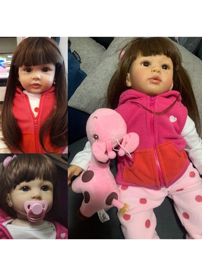 Cute 24Inch 60Cm Reborn Baby Doll Long Hair Girl Doll Soft Silicone Baby Real Life Baby Toddler Doll Toy For Ages 3+ (1903)