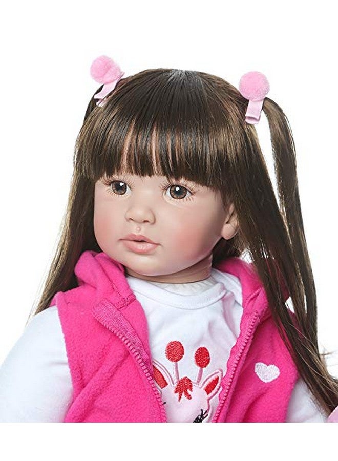 Cute 24Inch 60Cm Reborn Baby Doll Long Hair Girl Doll Soft Silicone Baby Real Life Baby Toddler Doll Toy For Ages 3+ (1903)