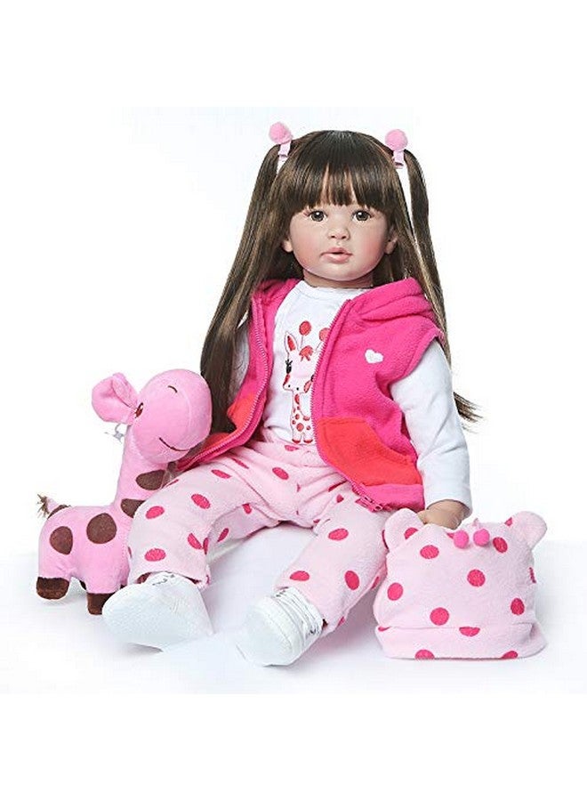 Cute 24Inch 60Cm Reborn Baby Doll Long Hair Girl Doll Soft Silicone Baby Real Life Baby Toddler Doll Toy For Ages 3+ (1903)