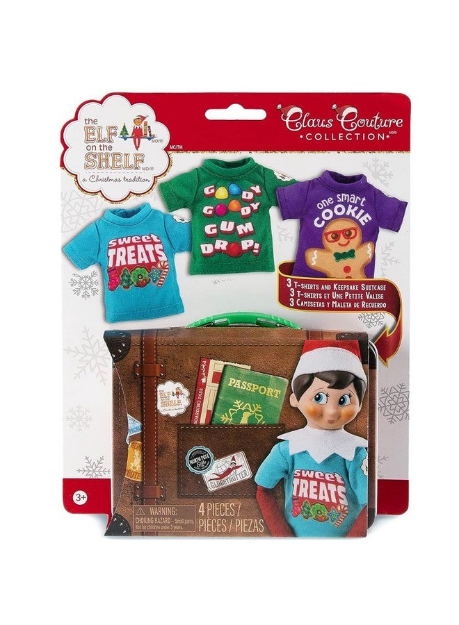 Claus Couture Sweet Treat Tees For Your Scout Elf Includes Three Tees With Collectible Tin Suitcase For Accessories