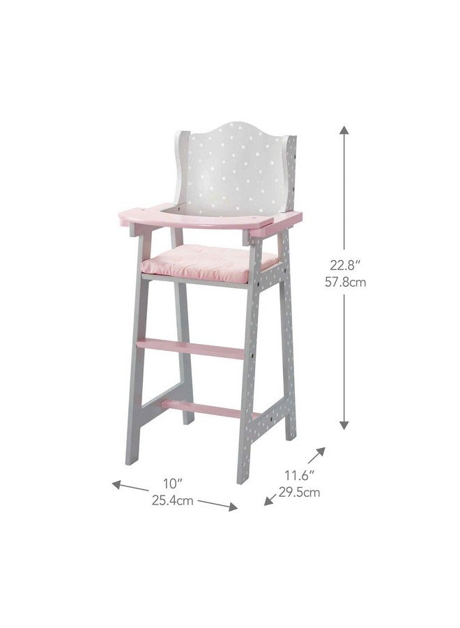 Doll High Chair For Baby Dolls Wooden Doll Play Furniture With Pastel Polka Dot Princess Print & Fabric Seat For 16