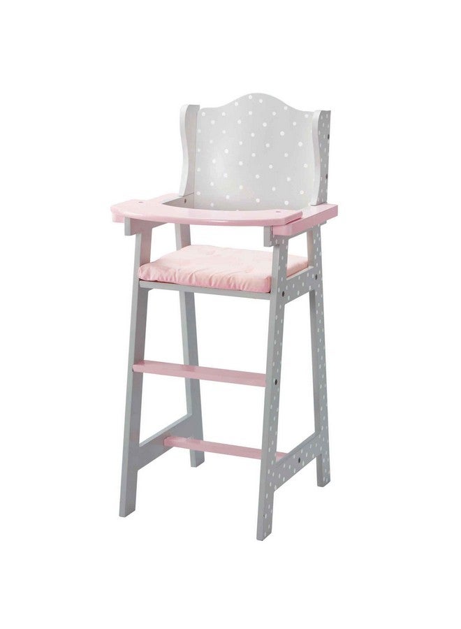Doll High Chair For Baby Dolls Wooden Doll Play Furniture With Pastel Polka Dot Princess Print & Fabric Seat For 16