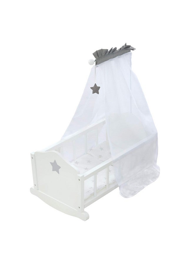 Doll Cradle Set Stella Star Gray & White Includes Hanging Mobile Pillow Blanket & Canopy Children'S Pretend Play Ages 3+