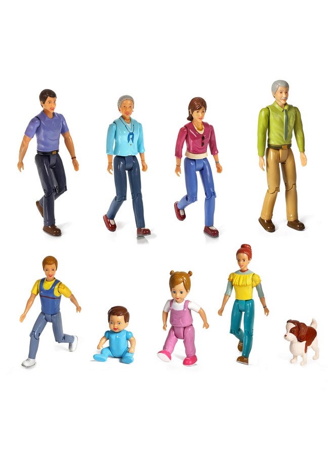 Sweet Lil Family Friends Figures New Addition Set Of 9 Dollhouse People Grandma Grandpa Mom Dad Sister Brother Toddler Baby And Dog