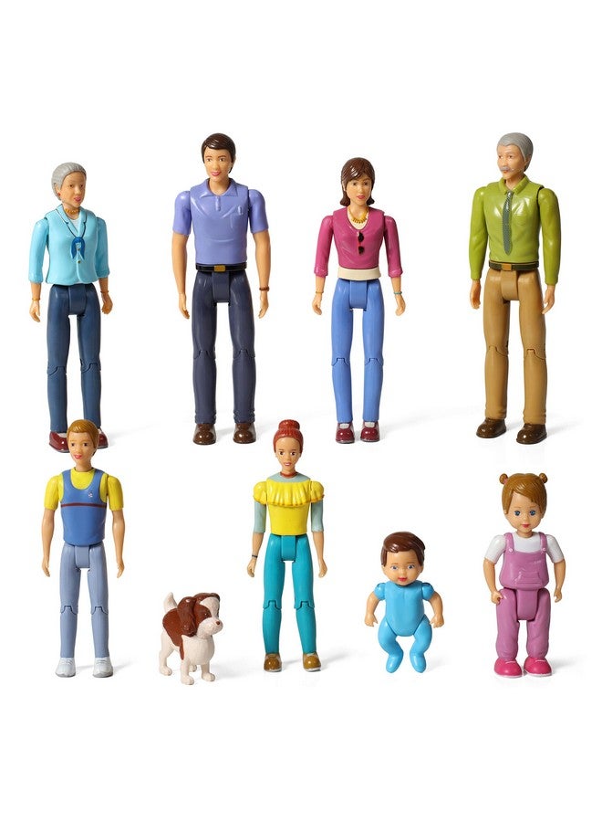 Sweet Lil Family Friends Figures New Addition Set Of 9 Dollhouse People Grandma Grandpa Mom Dad Sister Brother Toddler Baby And Dog