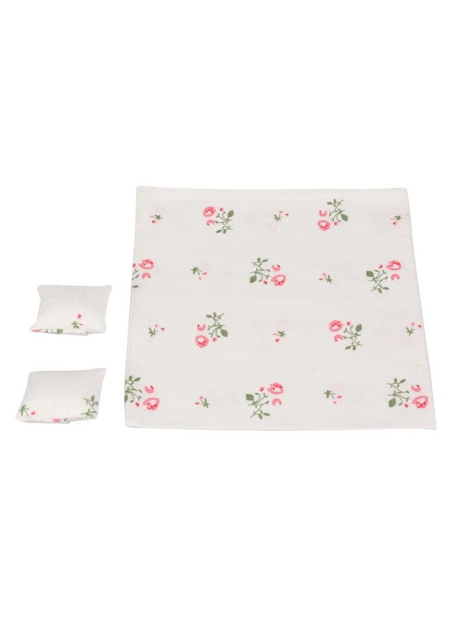 Dollhouse Bedding 3 Piece Set With Comforter & Pillows Blanket Realistic Bedroom Accessories For 6 Inch Dolls 1 12 Scale White And Colorful Flowers