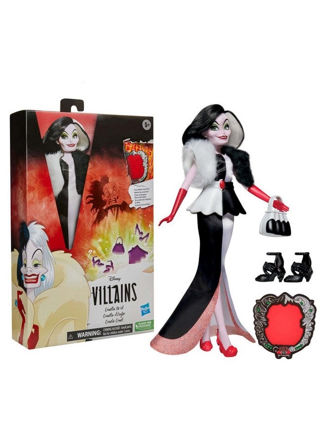 Villains Cruella De Vil Fashion Doll Accessories And Removable Clothes Disney Villains Toy For Kids 5 Years Old And Up