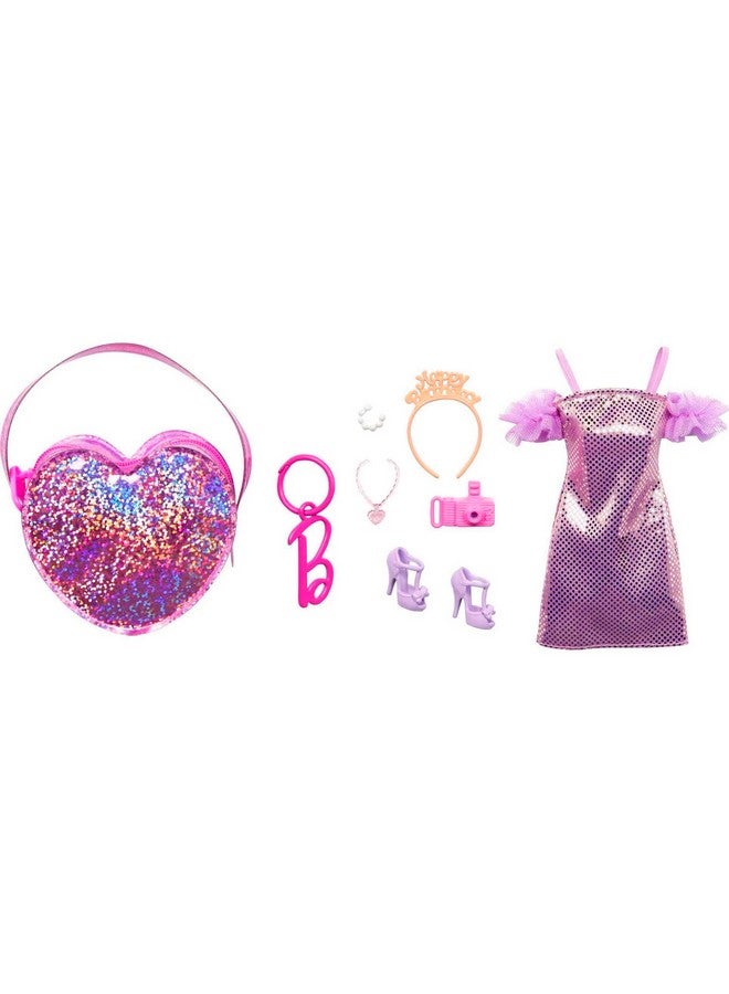 Barbie Clothes Deluxe Clipon Bag With Birthday Outfit And Five Themed Accessories For Barbie Dolls