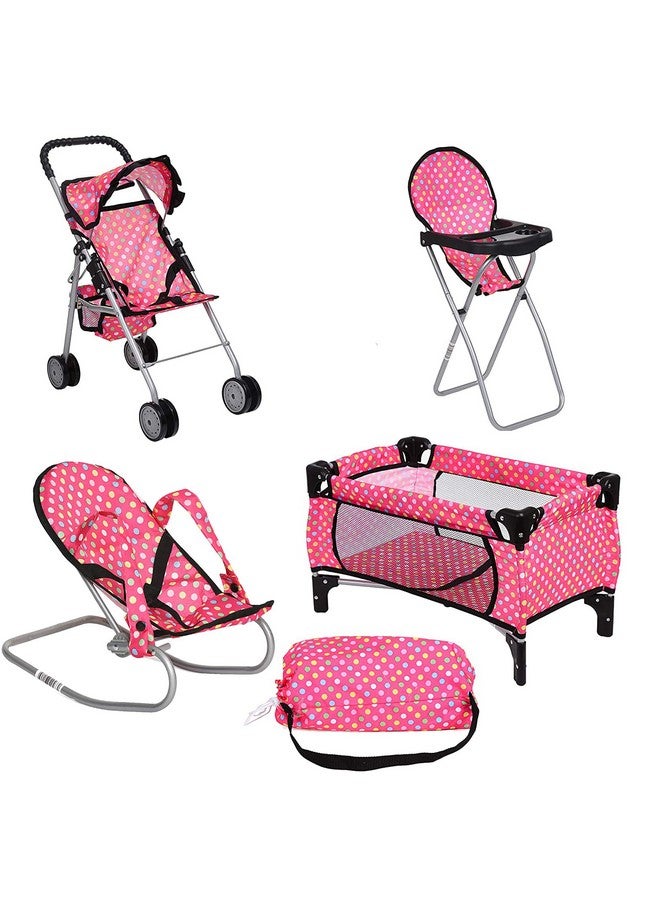 4 Piece Doll Play Set Includes 1 Pack N Play. 2 Doll Stroller 3.Doll High Chair. 4.Infant Seat Fits Up To 18'Doll (4 Piece Set)