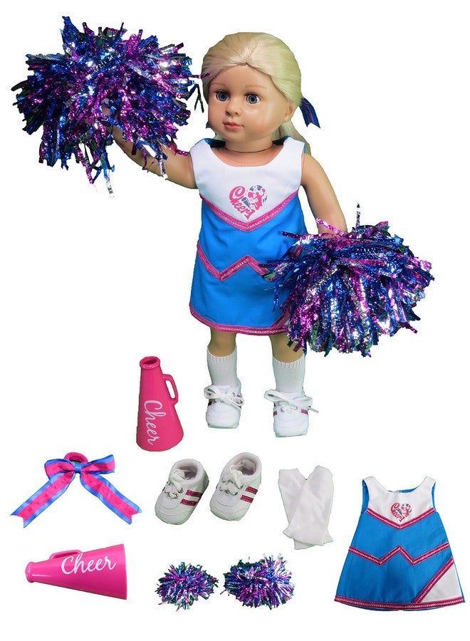 Pink And Blue Cheer Uniform For 18Inch Dolls 6 Piece Set Premium Quality & Trendy Design Dolls Clothes Outfit Fashions For Dolls For Popular Brands