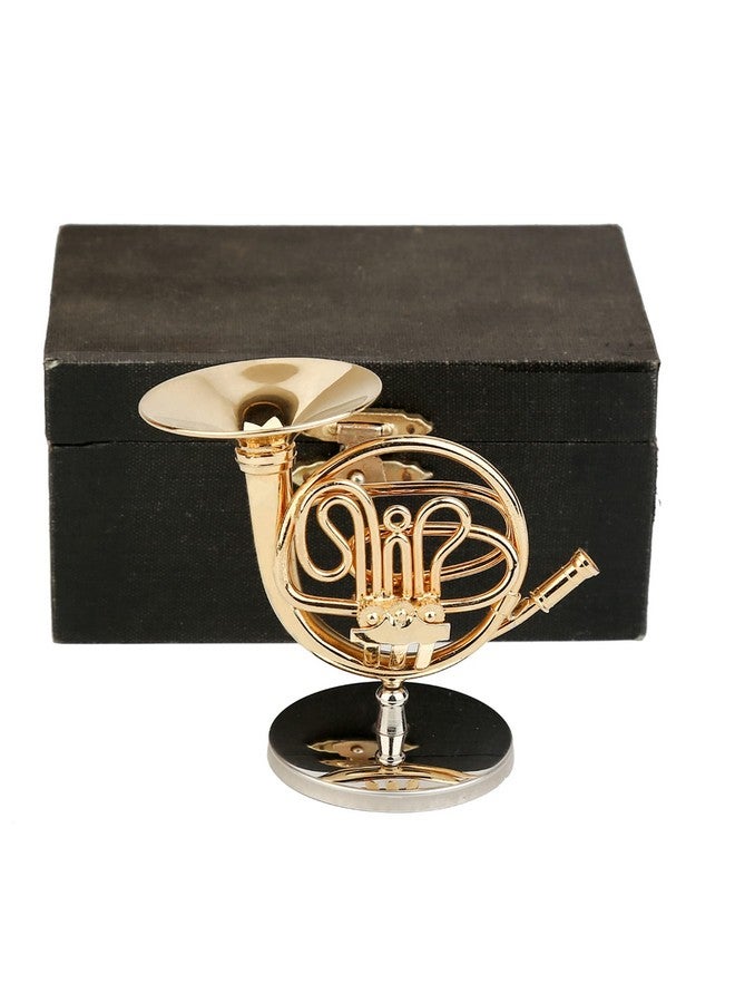 Dselvgvu Copper Miniature French Horn With Stand And Case Mini Musical Instrument Miniature Replica Dollhouse Model Mini French Horn Home Decoration (3.75