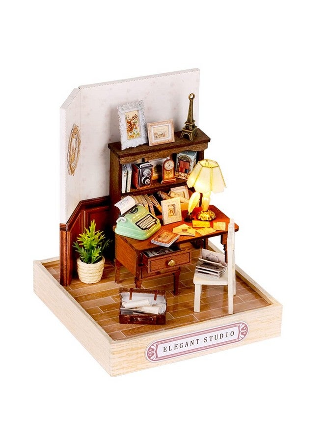 Dollhouse Miniature With Furniture Kit Diy 3D Wooden Diy House Kit With Dust Coverhandmade Tiny House Toys For Teens Adults Gift(Elegant Studio)