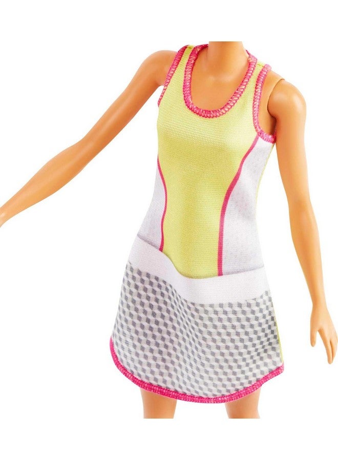 Blonde Tennis Player Doll With Tennis Outfit Racket And Ball