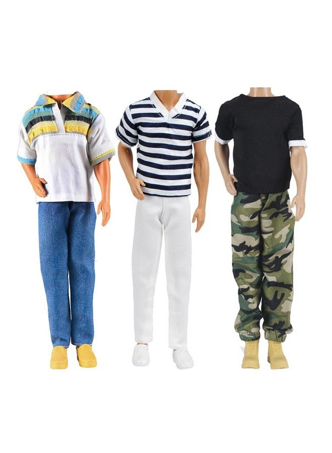 3 Sets Doll Casual Wear Clothes Overalls Jacket Pants Outfits With 3 Pair Shoes For 12 Inches Boy Dolls