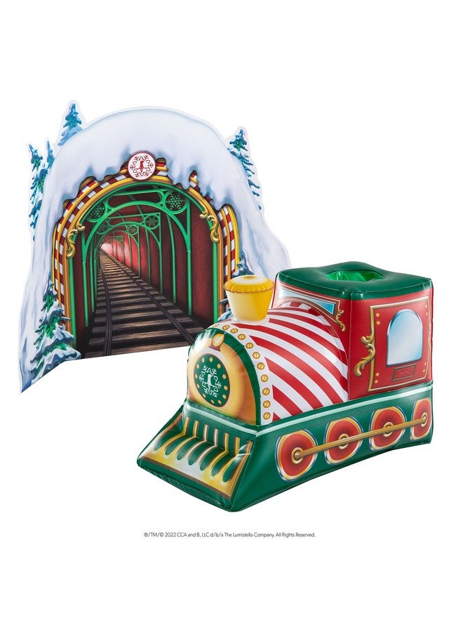 Scout Elves At Play Peppermint Train Ride. Inflatable Train For Fun Arrival Scenes