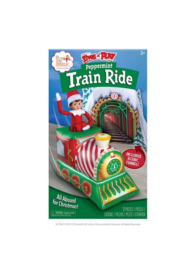 Scout Elves At Play Peppermint Train Ride. Inflatable Train For Fun Arrival Scenes