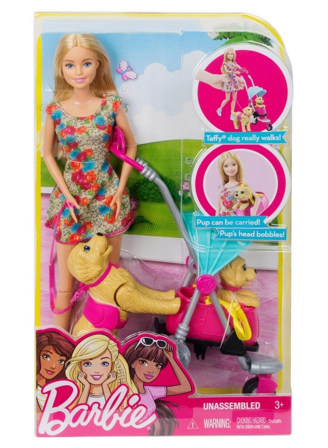 Barbie Stroll ‘N Play Pups Playset With Barbie Doll 2 Puppies And Pet Stroller