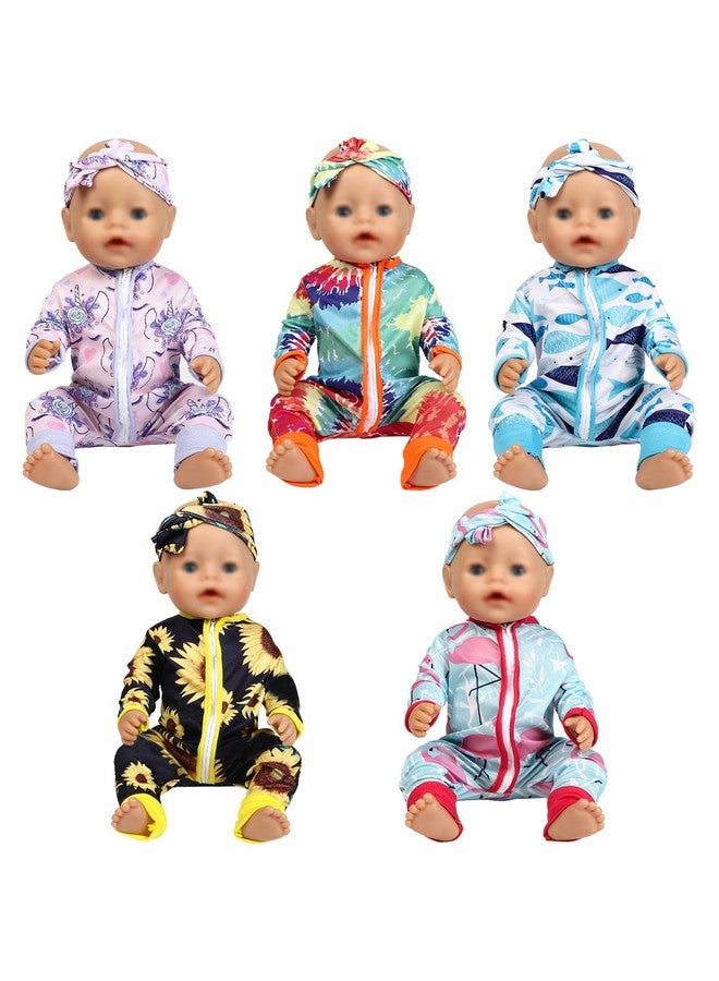 5 Sets Baby Doll Clothes Outfits Jumpsuits With Headbands For 14 To 17 Inch Baby Doll 43Cm New Born Baby Doll American 18 Inch Doll Clothes And Accessories
