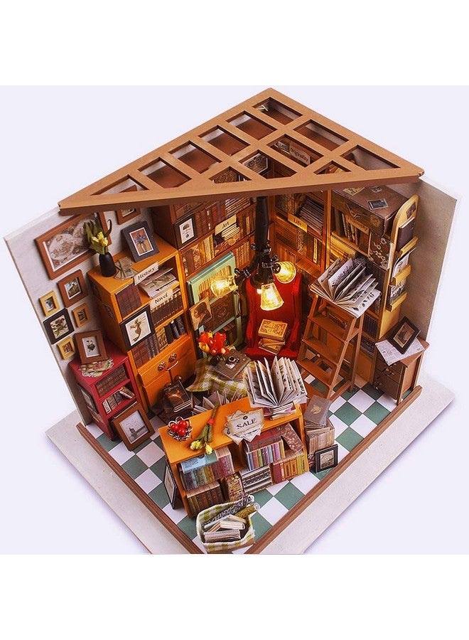 Diy Dollhouse Miniature Kit With Furniture Book Store Dollhouse 3D Wooden Miniature House Library Miniature Dolls House Kit （Sam’S Study）
