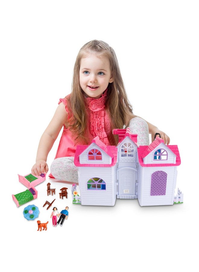 My Pretty Dollhouse Fold And Go Pretend Play Mini Folding Doll House Playset With Pocket Toy Family Figures Home Furniture And Accessories
