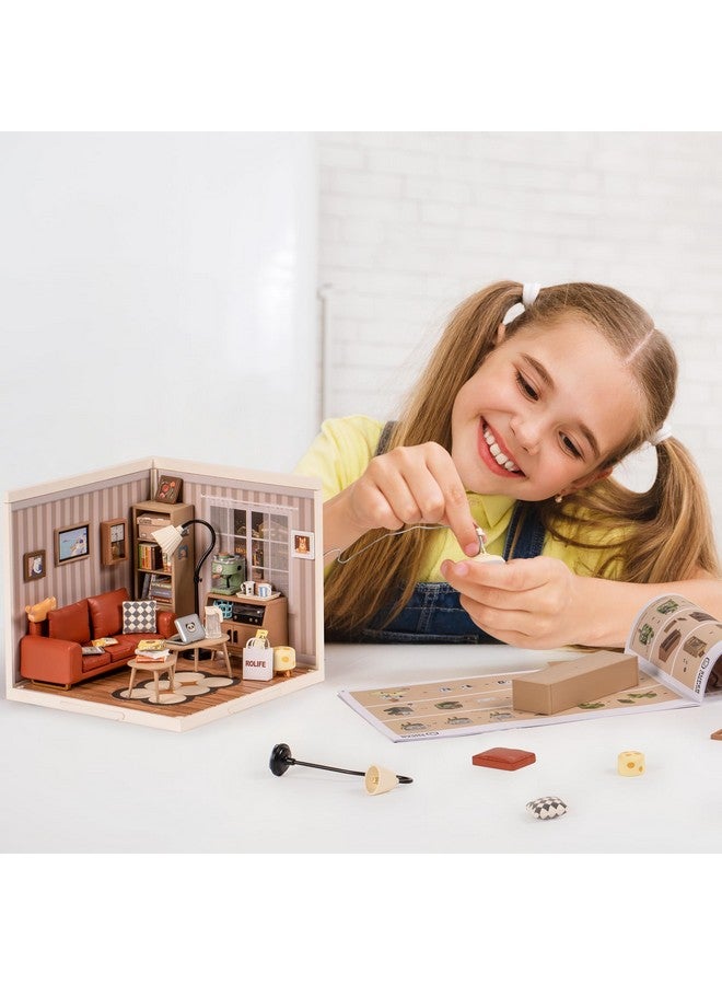 Diy Miniature House Kit Mini Dollhouse With Accessories Building Toy Set Tiny Room Making Kit With Led Light Hobby Unique Gifts (Cozy Living Lounge)