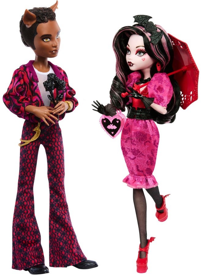 Dolls Draculaura And Clawd Wolf Howliday Love Edition Collector Twopack With Doll Stands And Displayable Packaging