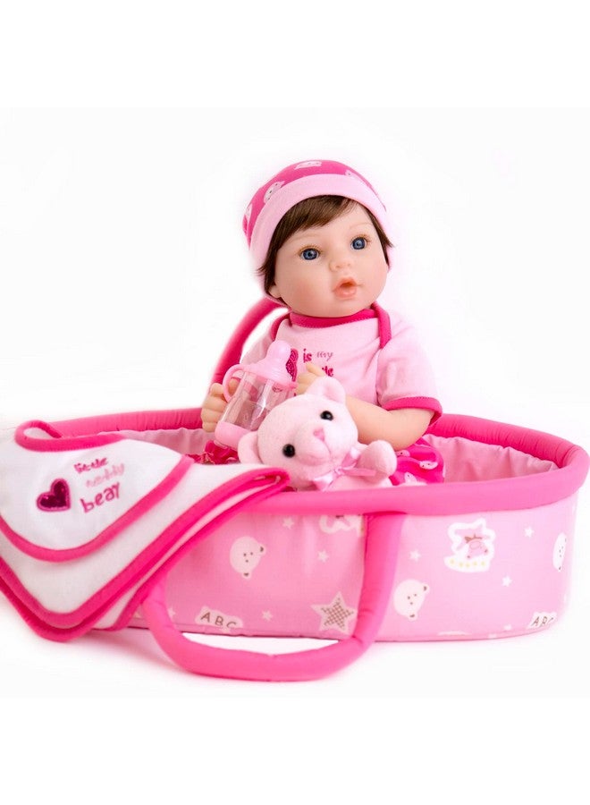 Lifelike Reborn Baby Dolls Pink Bassinet 18 Inch Realistic Newborn Girl Doll Weighted Body With 9Piece Gift Set