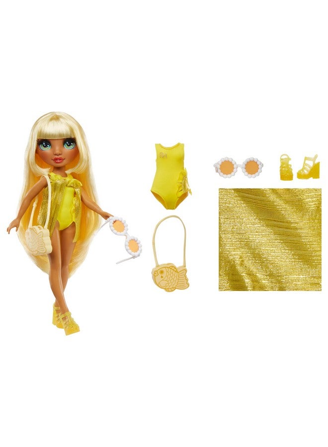 Swim & Style Sunny (Yellow) 11” Doll With Shimmery Wrap To Style 10+ Ways Removable Swimsuit Sandals Fun Play Accessories. Kids Toy Gift Ages 412 Years