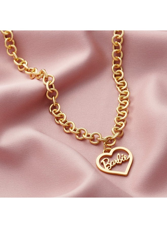 Round Link Heart Necklace Gold