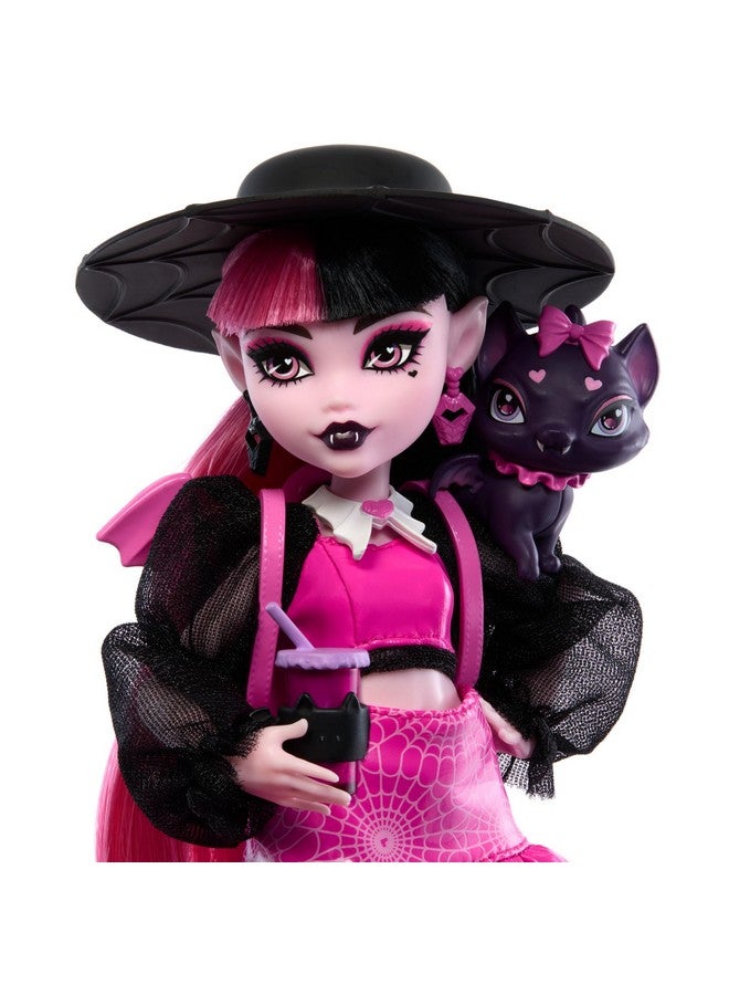 Draculaura Doll With Pet Batcat Count Fabulous And Accessories Like Backpack Spell Book Bento Box And More