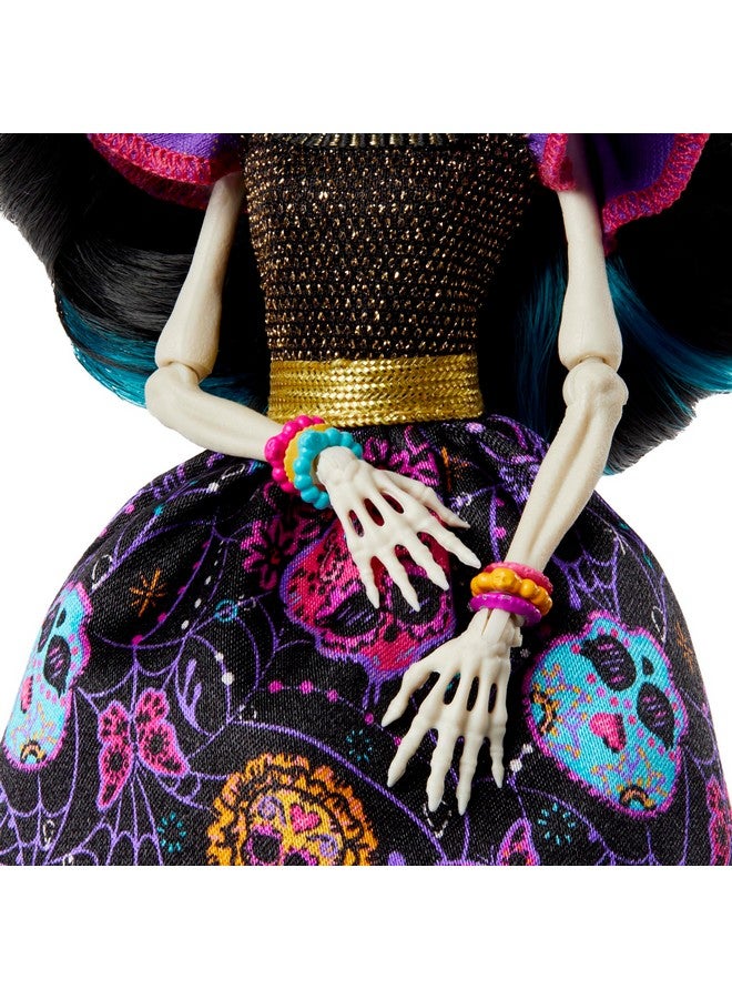 Doll Skelita Calaveras Dia De Muertos Collectible With Traditional Sugar Skull & Marigold Details