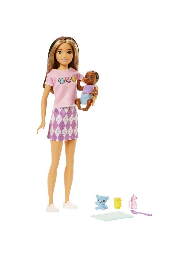 Dolls And Accessories Skipper Doll (Twotone Hair) With Baby Figure And 5 Accessories Babysitters Inc. Playset