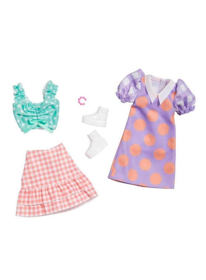 Fashions 2Pack 2 Outfits & 2 Accessories: Polka Dot Blouse & Gingham Skirt Polka Dot Dress With Collar Bracelet & Boots Kids 3 To 8 Years Old