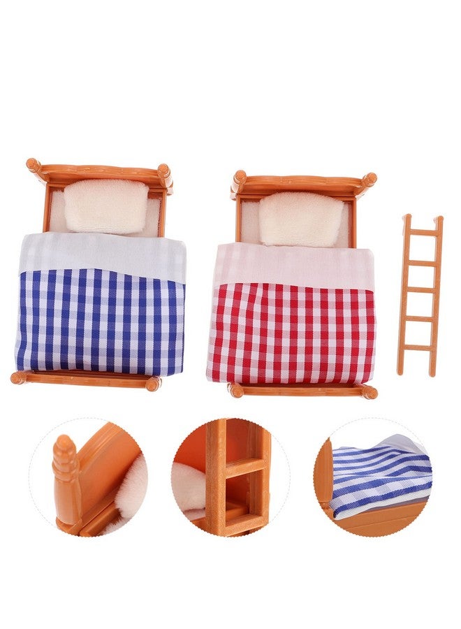 Doll House Furniture 2 Pack Dollhouse Decoration Accessories Dollhouse Mini Double Beds Dollhouse Miniature Furniture Miniatures Bunk Bed
