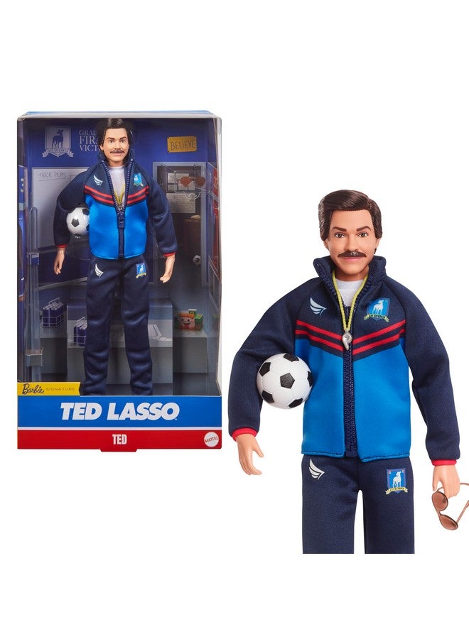 Signature Doll Ted Lasso Wearing Iconic Blue Afc Richmond Tracksuit With Aviators Collectible With Displayable Packaging